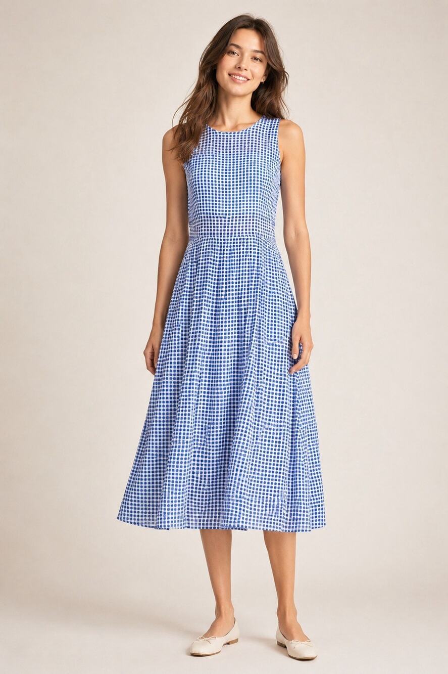 Banana Republic x Timo Weiland Silk Blue Gingham Midi Dress 6 Sleeveless